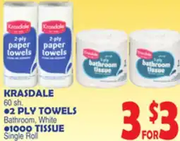 Bravo Supermarkets KRASDALE 2 PLY TOWELS 1000 TISSUE Single Roll offer