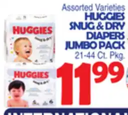 Bravo Supermarkets HUGGIES SNUG & DRY DIAPERS JUMBO PACK offer