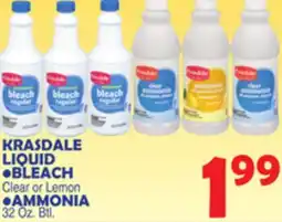 Bravo Supermarkets KRASDALE LIQUID BLEACH Clear or Lemon, AMMONIA 32 Oz. Btl offer