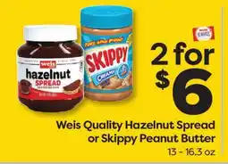Weis Markets Weis Quality Hazelnut Spread or Skippy Peanut Butter offer