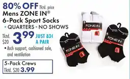 Boscov's Mens ZONE IN 6-Pack Sport Socks offer