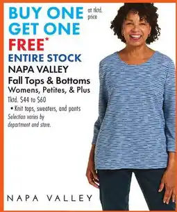 Boscov's NAPA VALLEY Fall Tops & Bottoms offer