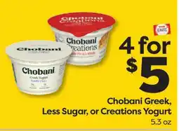 Weis Markets Chobani Greek, Less Sugar, or Creations Yogurt offer