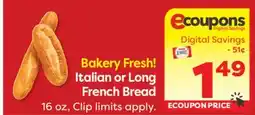 Weis Markets Bakery Fresh! Italian or Long French Bread offer