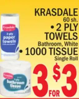 C Town KRASDALE 2 PLY TOWELS, 1000 TISSUE offer