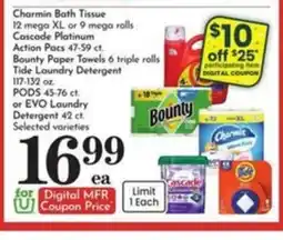Pavilions Charmin Bath Tissue 12 mega XL or 9 mega rolls offer