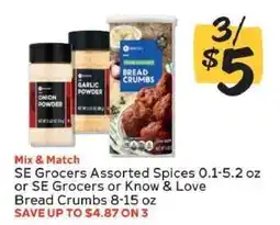 Winn Dixie SE Grocers Assorted Spices or Bread Crumbs offer