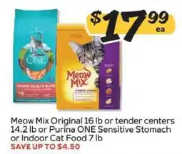 Winn Dixie Meow Mix Original or Purina ONE Cat Food offer