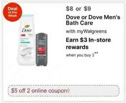 Walgreens Dove or Dove Men's Bath Care offer