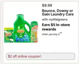 Walgreens Bounce, Downy or Gain Laundry Care offer