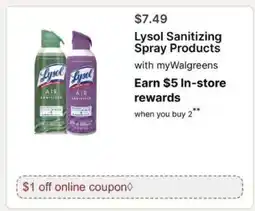 Walgreens Lysol Sanitizing Spray Products offer