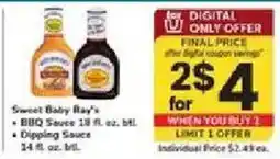 ACME Sweet Baby Ray's BBQ Sauce and Dipping Sauce offer