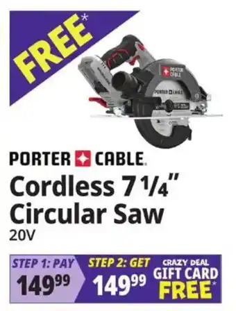 Ocean State Job Lot Porter cable cordless 7 1/4" circular saw offer