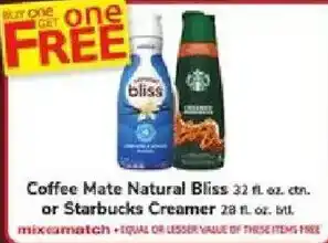 Coffee Mate Natural Bliss or Starbucks Creamer