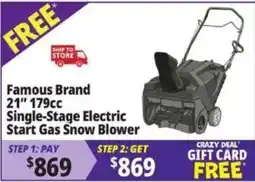Ocean State Job Lot Famous Brand 21" 179cc Single-Stage Electric Start Gas Snow Blower offer