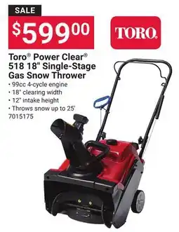 Ace Hardware Toro Power Clear 518 18˝ Single-Stage Gas Snow Thrower offer