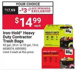 Ace Hardware Iron-Hold Heavy Duty Contractor Trash Bags offer