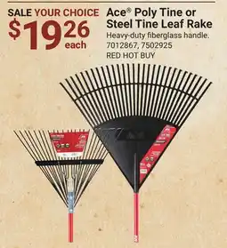 Ace Hardware Ace Poly Tine or Steel Tine Leaf Rake offer