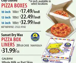 Restaurant Depot Clay coated PIZZA BOXES, Sunset Dry Wax PIZZA BOX LINERS offer