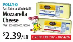 Restaurant Depot POLLY-O Part-Skim or Whole Milk Mozzarella Cheese offer