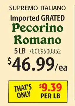 Restaurant Depot SUPREMO ITALIANO Imported GRATED Pecorino Romano offer
