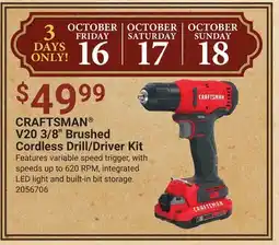 Ace Hardware CRAFTSMAN V20 3/8 Brushed Cordless Drill.Driver Kit offer