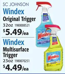 Restaurant Depot SC JOHNSON Windex Original Trigger 32oz, Windex Multisurface Trigger 23oz offer