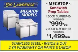 Restaurant Depot SIR LAWRENCE MEGATOP MODELS offer