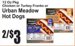 SuperFresh Chicken or Turkey Franks or Urban Meadow Hot Dogs offer