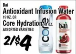 Western Beef Bai Antioxidant Infusion Water 18 OZ. OR Core Hydration 14 oz offer