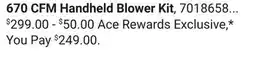 Ace Hardware EGO POWER+ 56V 615 CFM Handheld Blower Kit 670 CFM Handheld Blower Kit offer