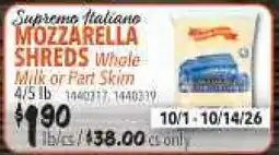 Restaurant Depot Supremo Italiano MOZZARELLA SHREDS offer