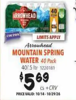Restaurant Depot Arrowhead MOUNTAIN SPRING WATER offer
