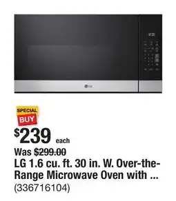 The Home Depot LG 1.6 cu. ft. 30 in. W. Over-the-Range Microwave Oven with EasyClean in Stainless Steel offer