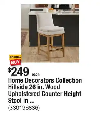 The Home Depot Home Decorators Collection Hillside 26 in. Wood Upholstered Counter Height Stool in Wheat Color offer