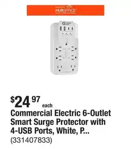 The Home Depot Commercial Electric 6-Outlet Smart Surge Protector with 4-USB Ports, White, Powered by Hubspace offer