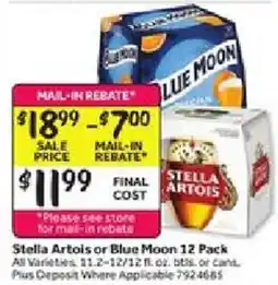 Stop&Shop Stella Artois or Blue Moon 12 Pack offer