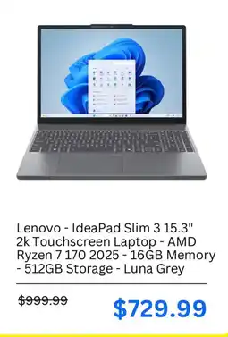 Best Buy Lenovo ideaPad Slim 3 15.3" 2k Touchscreen Laptop offer