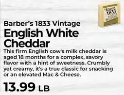 Sunset Foods Barber's 1833 Vintage English White Cheddar offer