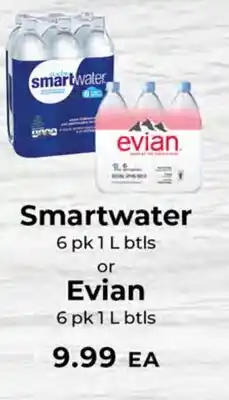 Sunset Foods Smartwater 6 pk 1 L btls or Evian 6 pk 1 L btls offer