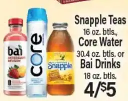 Angelo Caputo's Fresh Market Snapple Teas, Core Water, or Bai Drinks offer