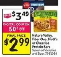 Stop&Shop Nature Valley Fiber One, Mott's or Cheerios Protein Bars offer