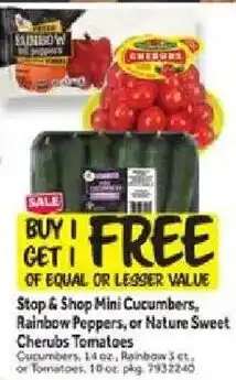 Stop & Shop Mini Cucumbers, Rainbow Peppers, or Nature Sweet Cherubs Tomatoes