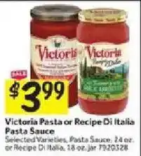 Stop&Shop Victoria Pasta or Recipe Di Italia Pasta Sauce offer