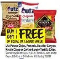 Stop&Shop Putz Potato Chips, Pretzels, Boulder Canyon Kettle Chips or On the Border Tortilla Chips offer