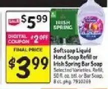 Stop&Shop Irish spring softsoap liquid hand soap refill or irish spring bar soap offer