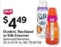 Stop&Shop Dunkin Too Good or Silk Creamer offer
