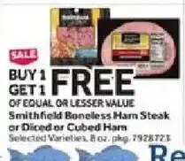 Stop&Shop Smithfield Boneless Ham Steak or Diced or Cubed Ham offer