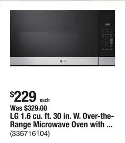 The Home Depot LG 1.6 cu. ft. 30 in. W. Over-the-Range Microwave Oven with EasyClean in Stainless Steel offer