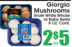 Supremo Foods Inc Giorgio Mushrooms Snow White Whole or Baby Bella offer